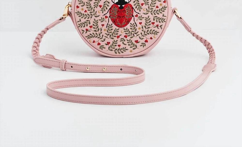 NEW FABLE ENGLAND women's embroidered circle bag in ladybug pink